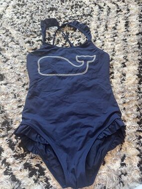 Vineyard Vines Navy Swimsuit with Gold Buckle Detail